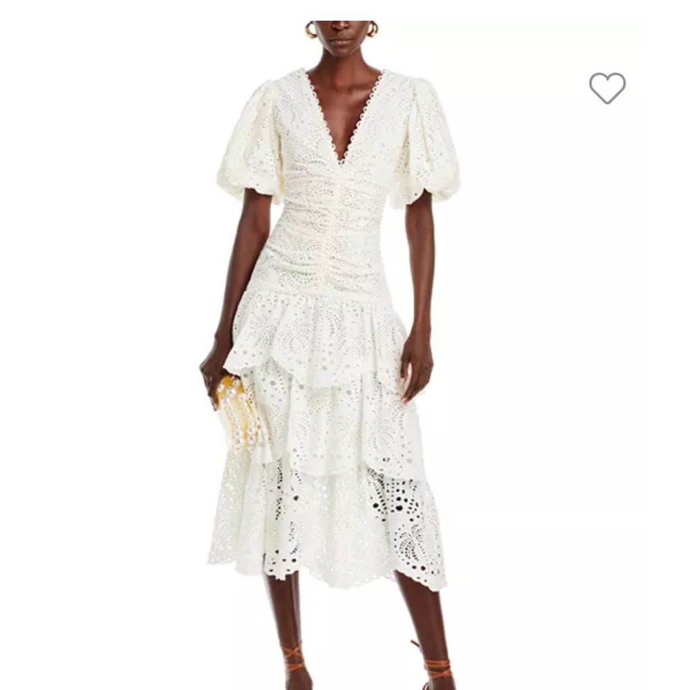 Farm Rio Eyelet Puff Sleeve Midi Dress